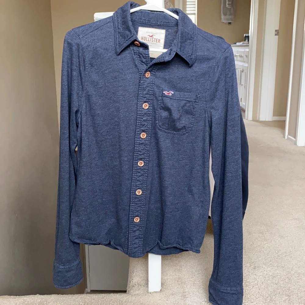 Navy Hollister Flannel Button Up Shirt